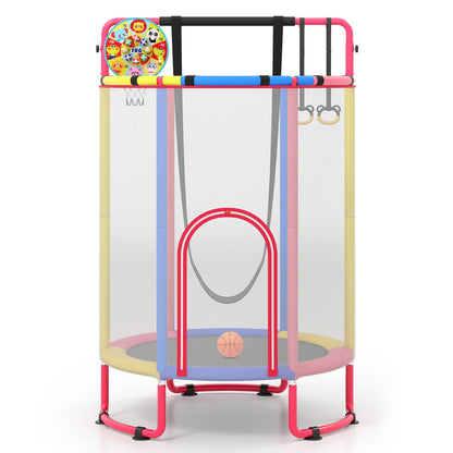 6-in-1 Kids Trampoline 140 cm Indoor Outdoor Trampoline with Swing-Multicolor