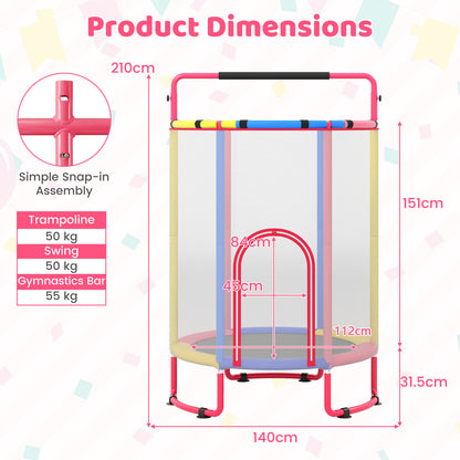 6-in-1 Kids Trampoline 140 cm Indoor Outdoor Trampoline with Swing-Multicolor