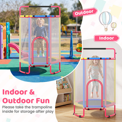 6-in-1 Kids Trampoline 140 cm Indoor Outdoor Trampoline with Swing-Multicolor