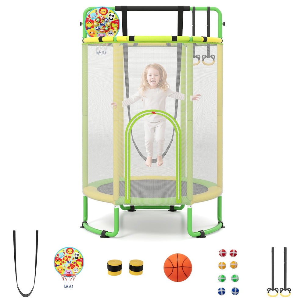 6-in-1 Kids Trampoline 140 cm Indoor Outdoor Trampoline with Swing-Yellow and Green