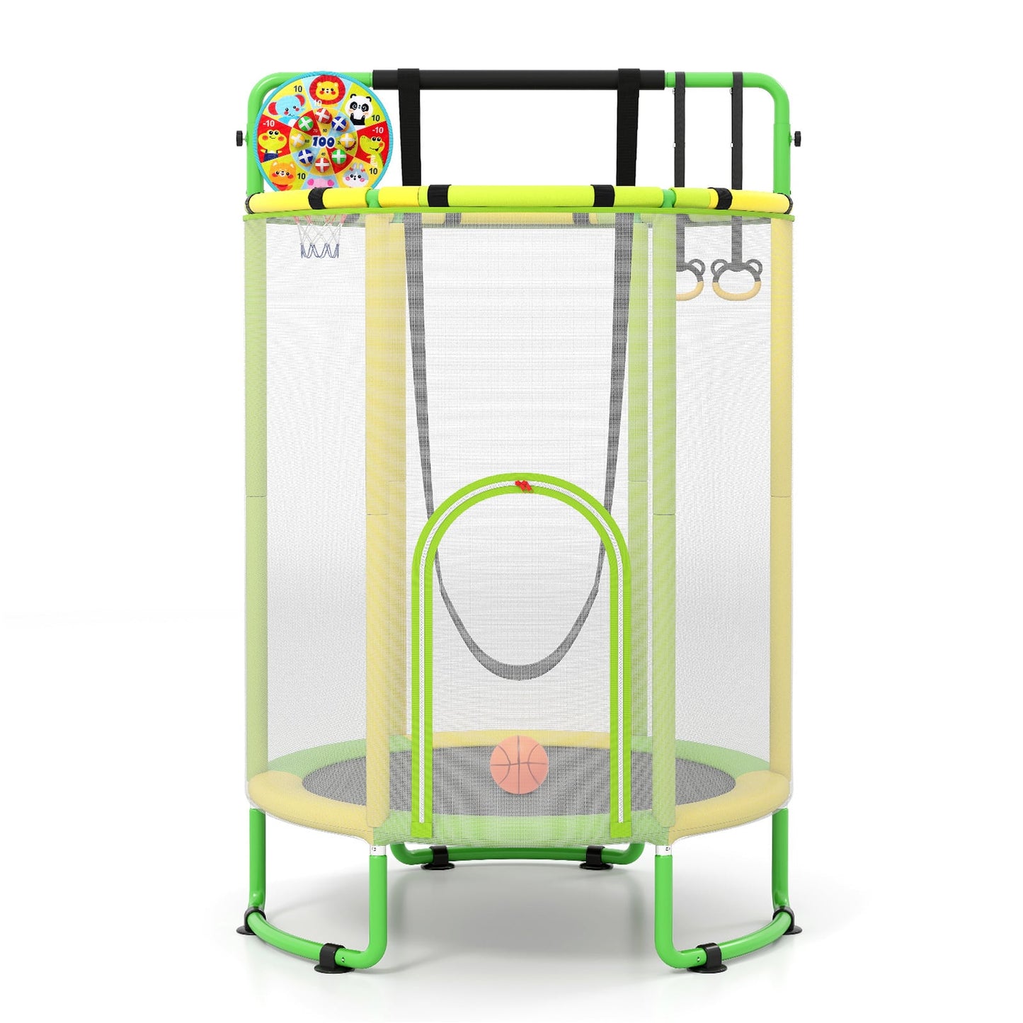 6-in-1 Kids Trampoline 140 cm Indoor Outdoor Trampoline with Swing-Yellow and Green