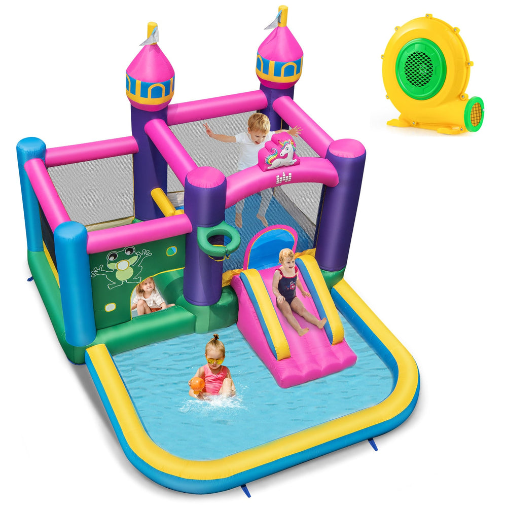6-in-1 Large Blow up Bouncer Castle with Slide 680W Blower for Kids 3-12
