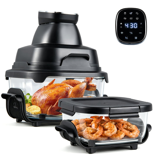 6-in-1 Portable Glass Air Fryer with Lids Built-in Thermostat-Black