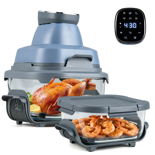 6-in-1 Portable Glass Air Fryer with Lids Built-in Thermostat-Blue
