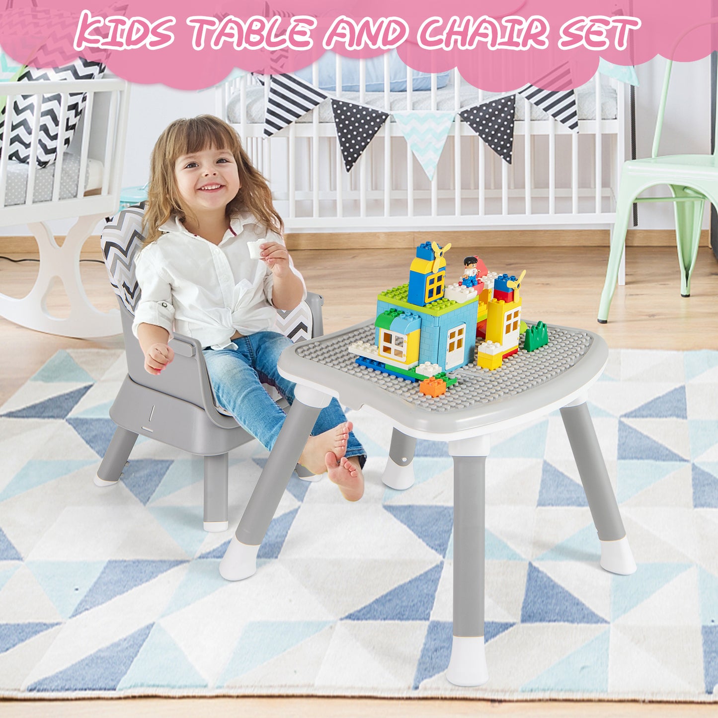 6-in-1 Baby High Chair with 5-Point Harness and Removable Tray-Gray &amp;amp; White