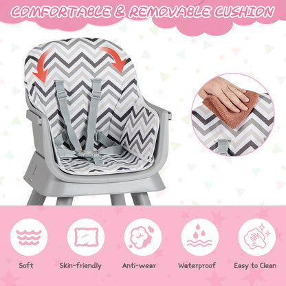 6-in-1 Baby High Chair with 5-Point Harness and Removable Tray-Gray &amp;amp; White