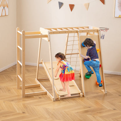 6-in-1 Jungle Gym with Slide and Rock Climbing for 3-14 Years Olds-Macaron