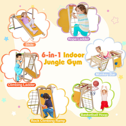 6-in-1 Jungle Gym with Slide and Rock Climbing for 3-14 Years Olds-Rainbow