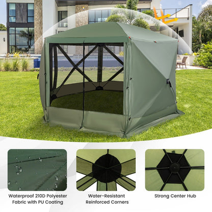 6-Sided Camping Gazebo Instant Setup Hub Tent with Portable Carrying Bag-Green