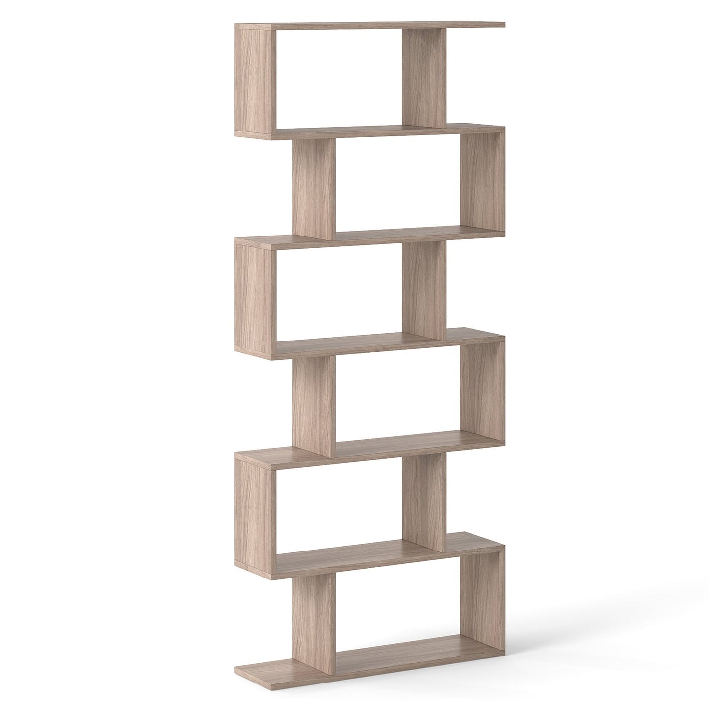 6-tier S-shaped Wooden Industrial Bookshelf-Grey