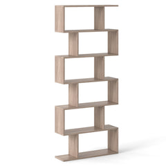 6-tier S-shaped Wooden Industrial Bookshelf-Grey