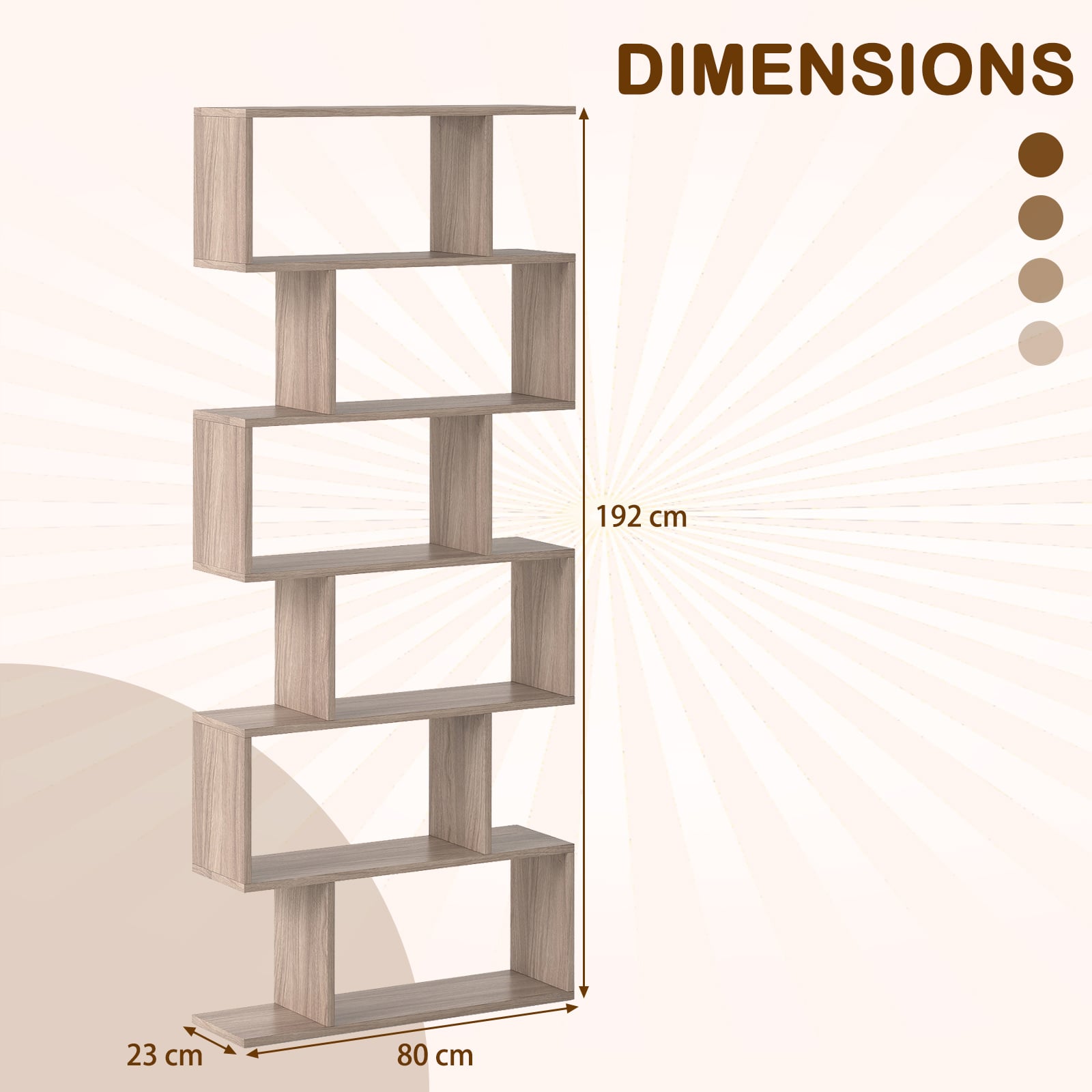 6-tier S-shaped Wooden Industrial Bookshelf-Grey