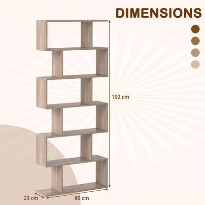 6-tier S-shaped Wooden Industrial Bookshelf-Grey