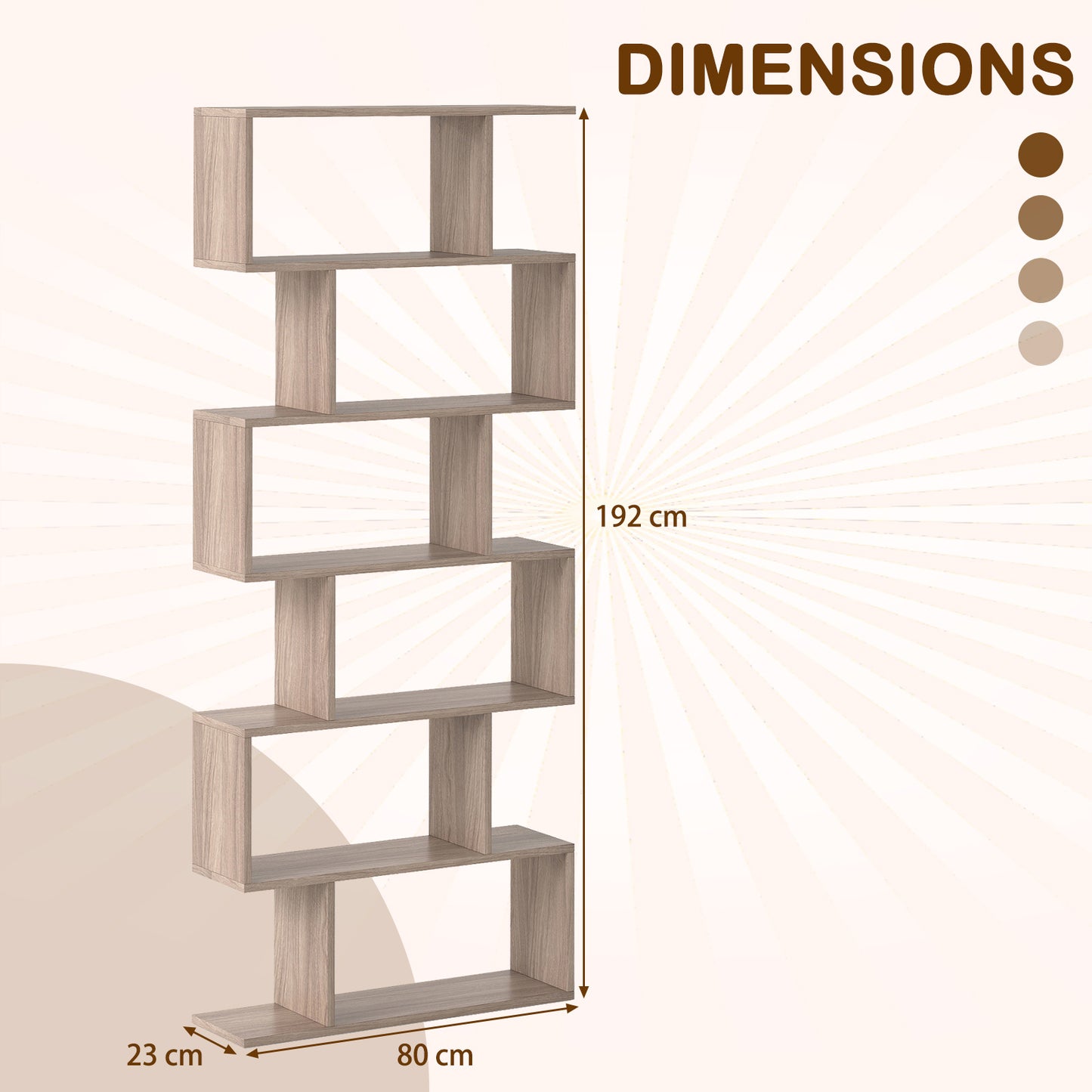 6-tier S-shaped Wooden Industrial Bookshelf-Grey