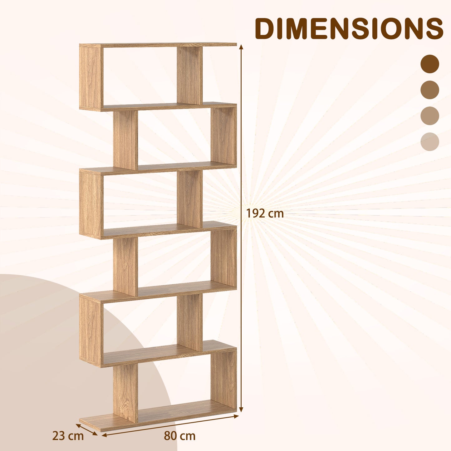6-tier S-shaped Wooden Industrial Bookshelf-Natural