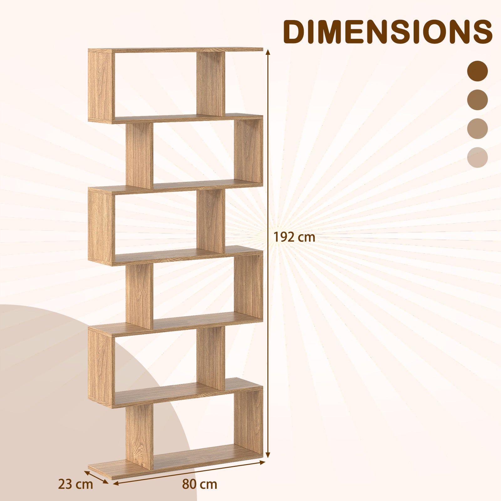6-tier S-shaped Wooden Industrial Bookshelf-Natural