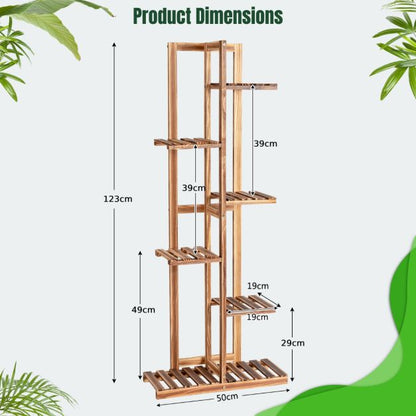 Wooden plant stand with 6 tiers