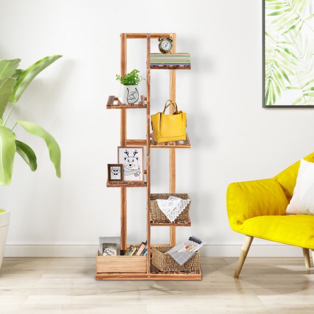 Wooden plant stand with 6 tiers