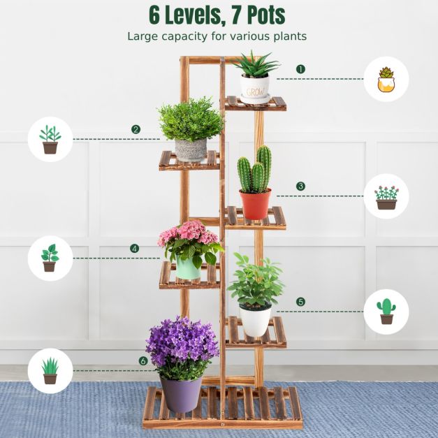 Wooden plant stand with 6 tiers