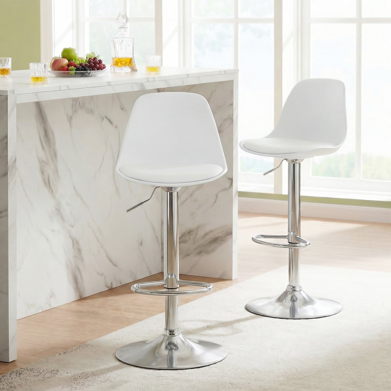 60-82 cm Seat Height Bar Stools Set of 2 with Backrests-White