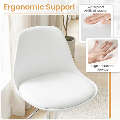 60-82 cm Seat Height Bar Stools Set of 2 with Backrests-White