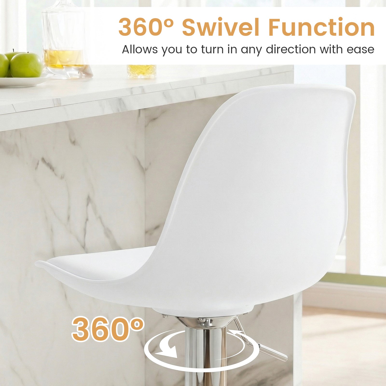 60-82 cm Seat Height Bar Stools Set of 2 with Backrests-White