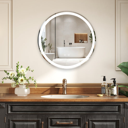 60 CM Round Wall Mounted LED Lighted Mirror with Adjustable Brightness