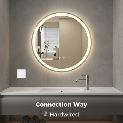 60 CM Round Wall Mounted LED Lighted Mirror with Adjustable Brightness