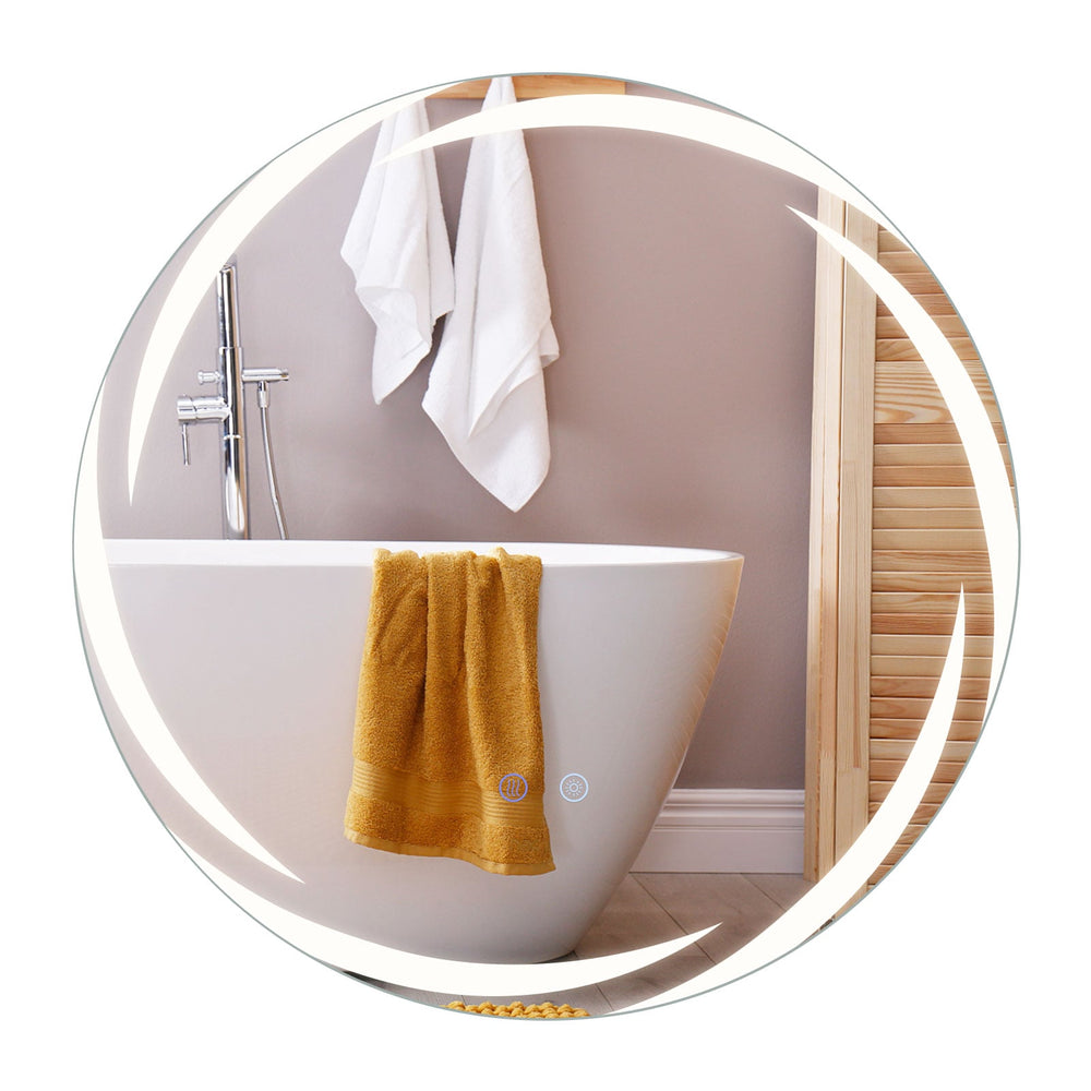 60 cm Round LED Bathroom Mirror Explosion-proof Tempered Glass Wall Mirror with 3-Color Lights