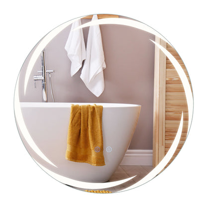 60 cm Round LED Bathroom Mirror Explosion-proof Tempered Glass Wall Mirror with 3-Color Lights