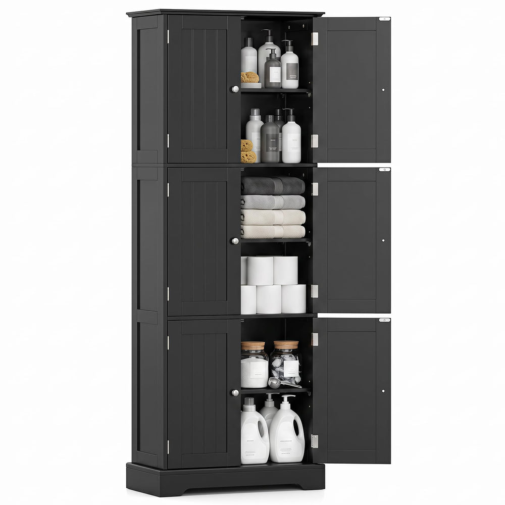 60 x 30 x 160 CM Tall Bathroom Storage Cabinet with 6 Doors-Black