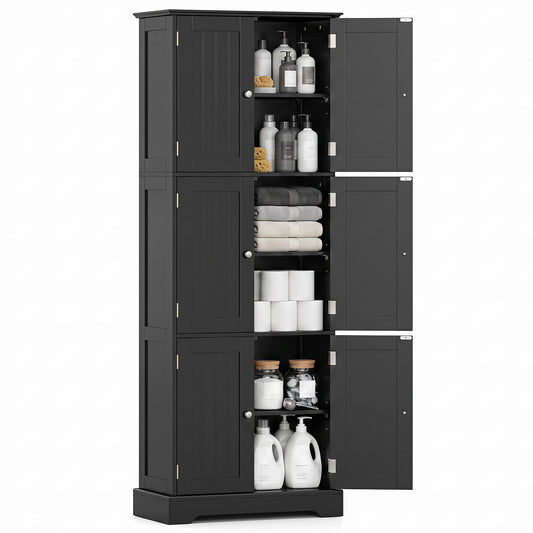 60 x 30 x 160 CM Tall Bathroom Storage Cabinet with 6 Doors-Black