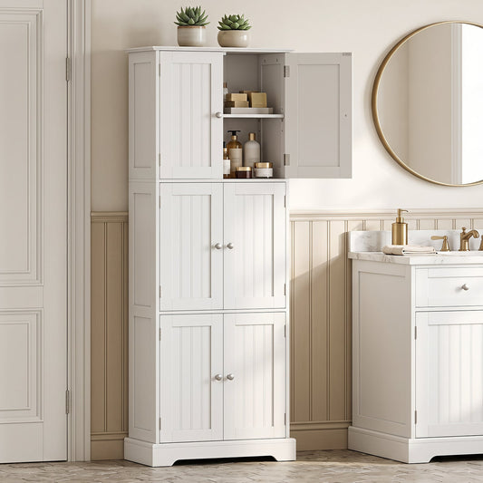 60 x 30 x 160 CM Tall Bathroom Storage Cabinet with 6 Doors-White