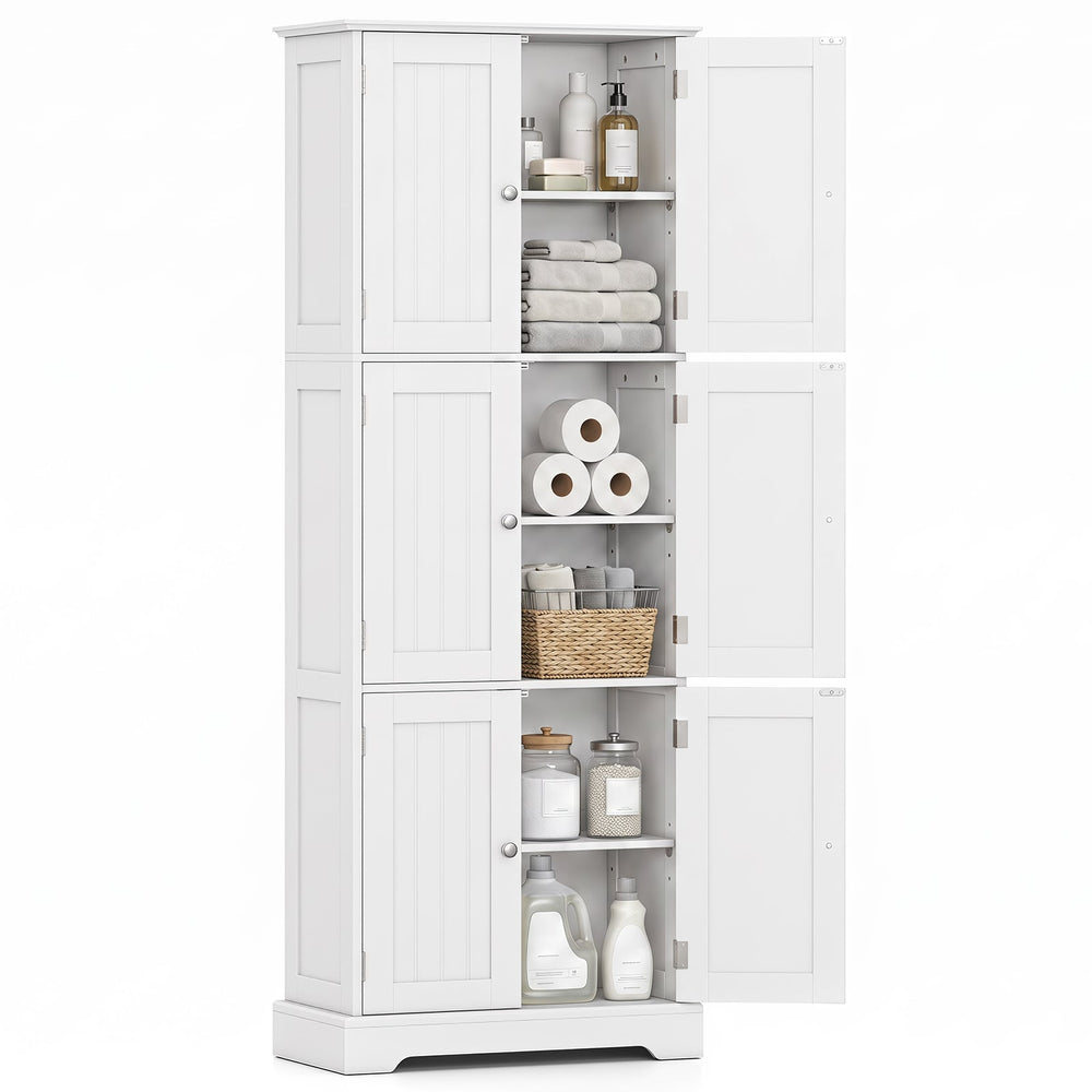 60 x 30 x 160 CM Tall Bathroom Storage Cabinet with 6 Doors-White