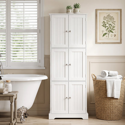 60 x 30 x 160 CM Tall Bathroom Storage Cabinet with 6 Doors-White