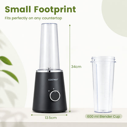 600 ml Mini Personal Blender with 4 Stainless Blades & 3 Speeds for Smoothies Shakes-Black