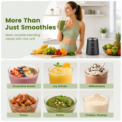 600 ml Mini Personal Blender with 4 Stainless Blades & 3 Speeds for Smoothies Shakes-Black