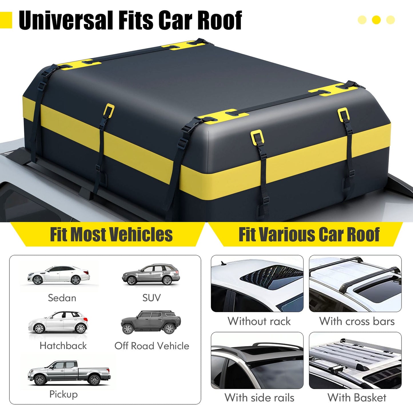 600L Waterproof Rooftop Cargo Carrier Bag Luggage Lock-Yellow