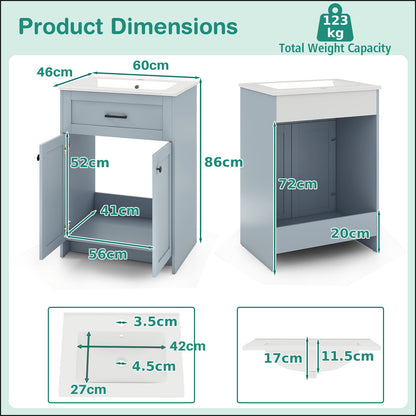600mm Bathroom Vanity with Sink Bathroom Floor Vanity Cabinet-Grey