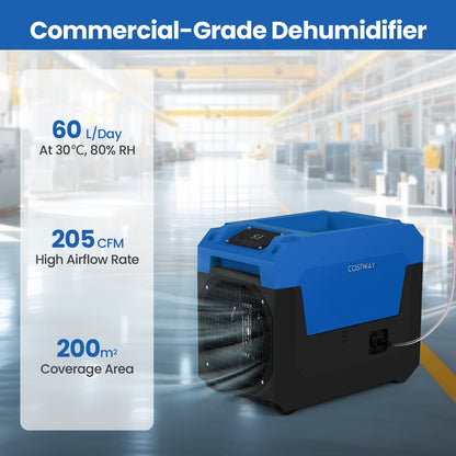 60L/Day Commercial Dehumidifier with Pump Portable Industrial Dehumidifier-Blue