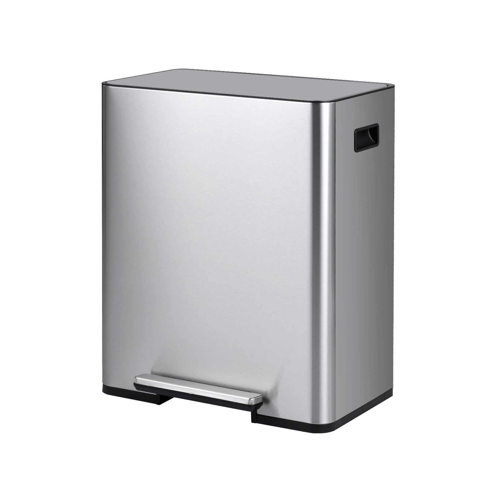 60L Trash Can Stainless Steel Garbage Can with 2 Removable Inner Buckets-Silver