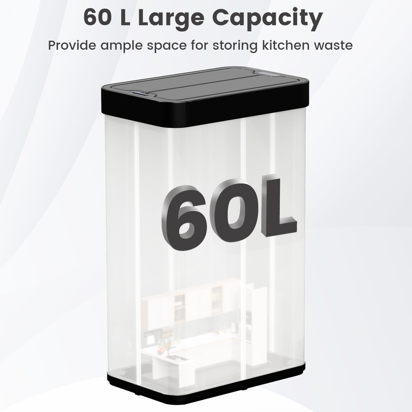 60L Trash Can with 2 Wing Lids Slim Automatic Touchless Waste Bin-Black