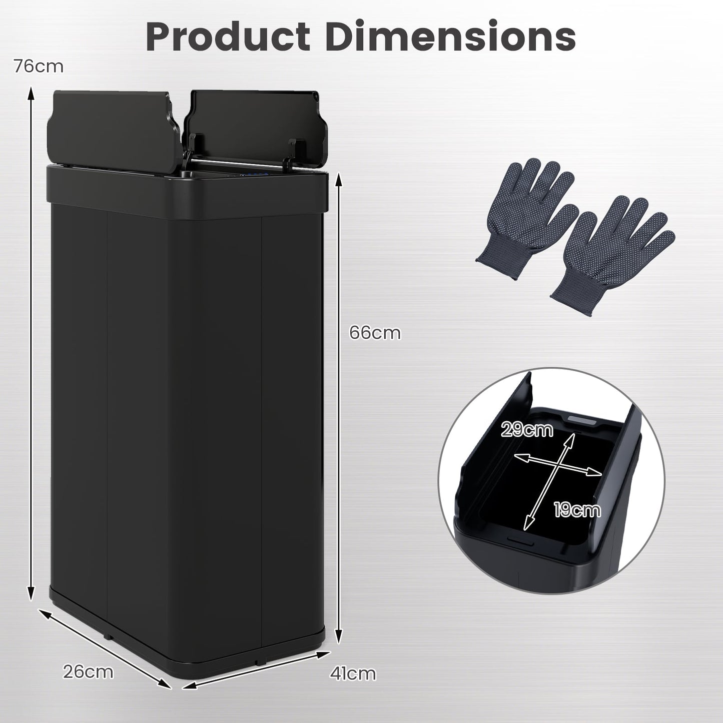 60L Trash Can with 2 Wing Lids Slim Automatic Touchless Waste Bin-Black