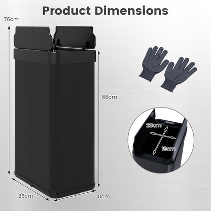 60L Trash Can with 2 Wing Lids Slim Automatic Touchless Waste Bin-Black