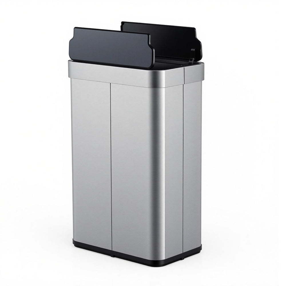 60L Trash Can with 2 Wing Lids Slim Automatic Touchless Waste Bin-Silver