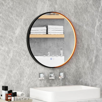 60 CM Round Bathroom Mirror with LED Lights and Anti-Fog Design-Black