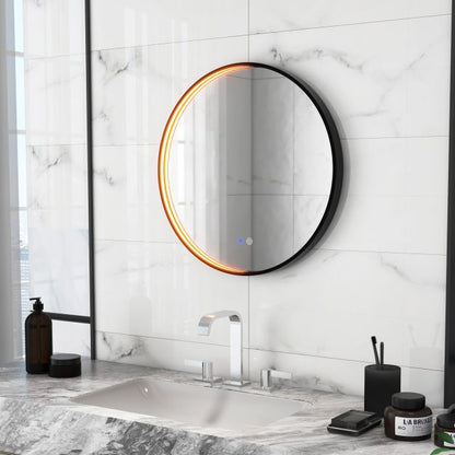 60 CM Round Bathroom Mirror with LED Lights and Anti-Fog Design-Black