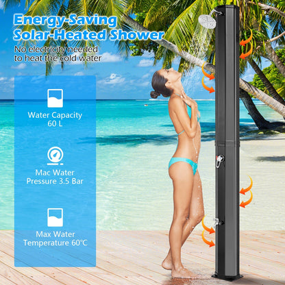 60L Solar Heated Outdoor Shower with Shower Head and Foot Shower Tap-Black