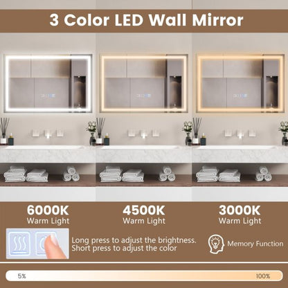60 x 40 CM LED Bathroom Mirror with 3-Color Dimmable Lights