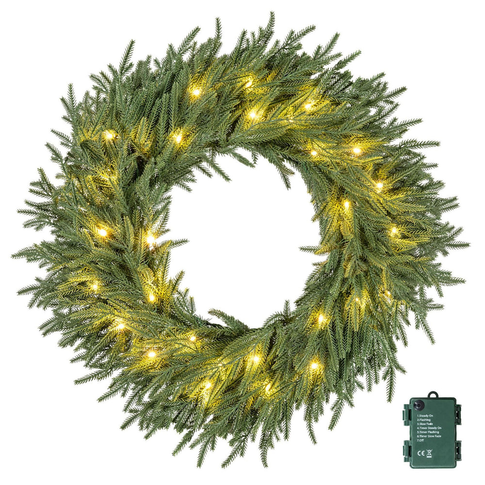 60cm Artificial Pre-Lit Christmas Wreath with Warm White LED Lights